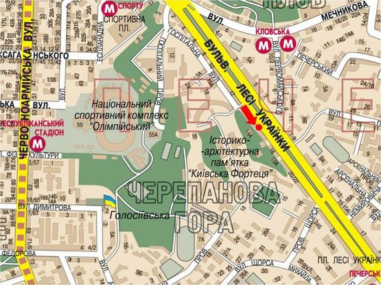 Схема рекламной плоскости по адресу Украинки бул., 16, в сторону Украинки пл.