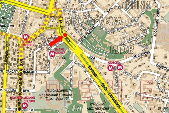 Схема рекламной плоскости по адресу Бассейная ул. / Руставели ул., разделитель, в сторону Украинки бул.