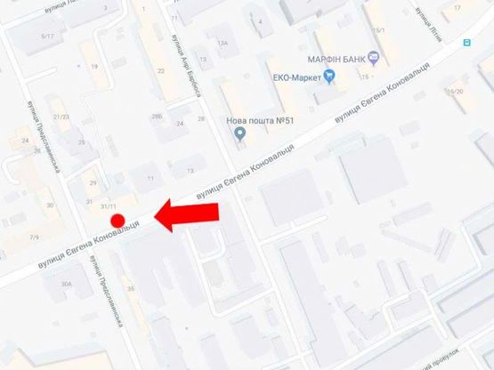 Схема рекламной плоскости по адресу Коновальца ул. (бывш. Щорса ул.) / Предславинская ул., в сторону Б. Васильковская ул.