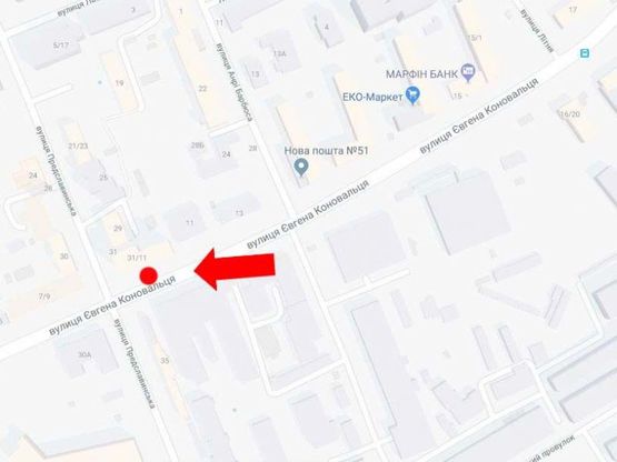 Схема рекламної площини за адресою Коновальца ул. (бывш. Щорса ул.) / Предславинская ул., в сторону Б. Васильковская ул.