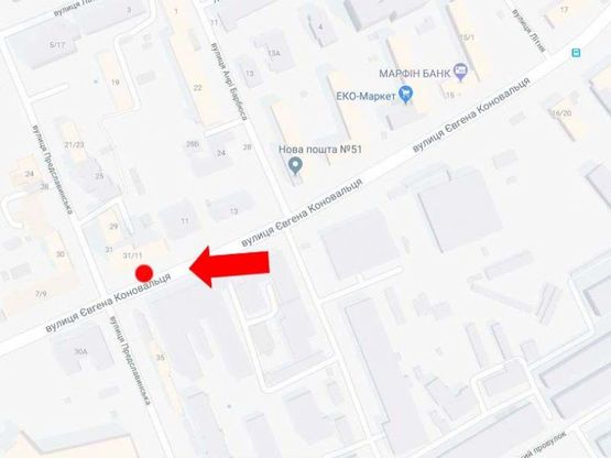 Схема рекламної площини за адресою Коновальца ул. (бывш. Щорса ул.) / Предславинская ул., в сторону Б. Васильковская ул.