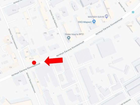 Схема рекламной плоскости по адресу Коновальца ул. (бывш. Щорса ул.) / Предславинская ул., в сторону Б. Васильковская ул.