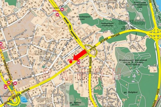 Схема рекламной плоскости по адресу Дружбы Народов бул., 23, ст. м. "Дружбы Народов", в сторону ст. м. "Лыбидская"