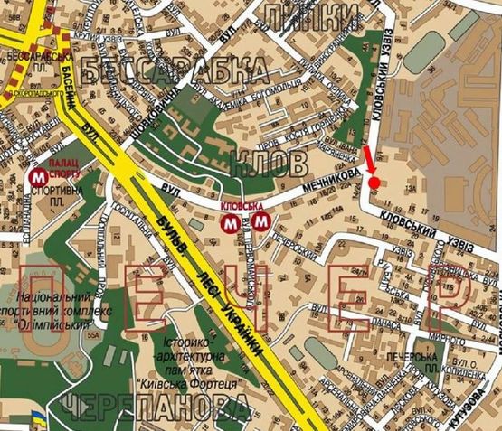 Схема рекламной плоскости по адресу Кловский спуск, 9/2 / Мечникова ул., на светофоре, в сторону Московская ул.