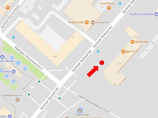 Схема рекламной плоскости по адресу Крещатик ул., 7/11, Институтская ул., возле выхода из ст. м. "Майдан Незалежности", в сторону Европейская пл.