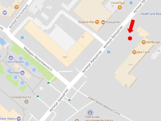 Схема рекламной плоскости по адресу Крещатик ул., 7/11, в сторону Независимости пл.