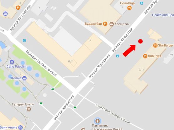 Схема рекламної площини за адресою Крещатик ул., 7/11, в сторону Европейская пл.
