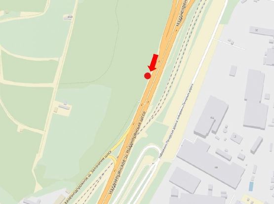 Схема рекламної площини за адресою Надднепрянское шоссе, 150м от Железнодорожное шоссе, из центра