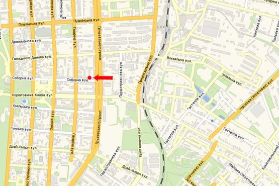 Схема рекламної площини за адресою Соборная ул., возле магазина "Олимп"