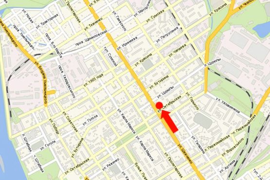 Схема рекламної площини за адресою Шевченко ул. / Сердюка ул. (бывш. Октябрьская ул.), возле почты