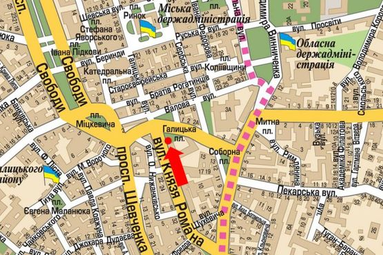 Схема рекламної площини за адресою Галицкая пл. / Князя Романа ул.