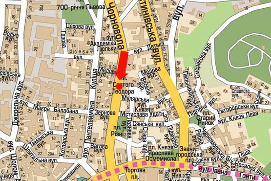 Схема рекламной плоскости по адресу Черновола пр., 19, разделитель,  возле клуба "Malevych", в центр