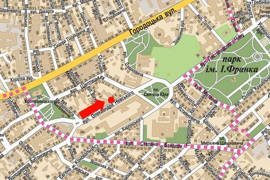 Схема рекламной плоскости по адресу Митрополита Андрея ул., 10, разделитель, район Политеха, в сторону Святого Юра пл.