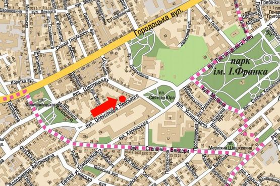 Схема рекламной плоскости по адресу Митрополита Андрея ул., 6, разделитель, район Политеха, в сторону Святого Юра пл.