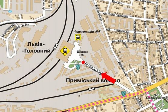 Схема рекламної площини за адресою Черновицкая ул., разделитель, в сторону ж/д вокзала