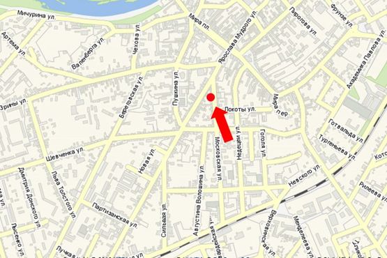 Схема рекламной плоскости по адресу Московская ул. / ул. Я. Мудрого, возле "Укрсиббанка"