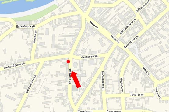 Схема рекламной плоскости по адресу Пушкина ул., возле  ТЦ Меркурий, магазина "София"