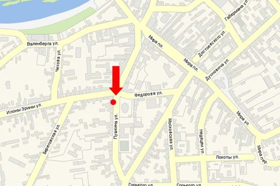 Схема рекламной плоскости по адресу Пушкина ул., возле  ТЦ Меркурий, магазина "София"