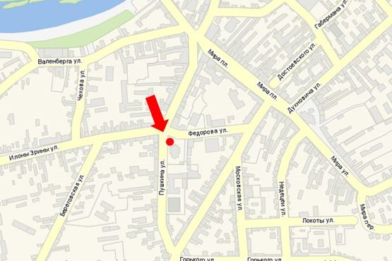 Схема рекламной плоскости по адресу Пушкина ул. / ул. Федорова, возле церкви