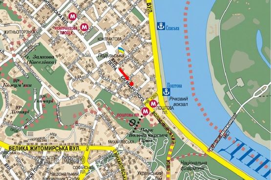 Схема рекламной плоскости по адресу Сагайдачного ул., 10 / ул. Игоревская, в сторону Почтовая пл.