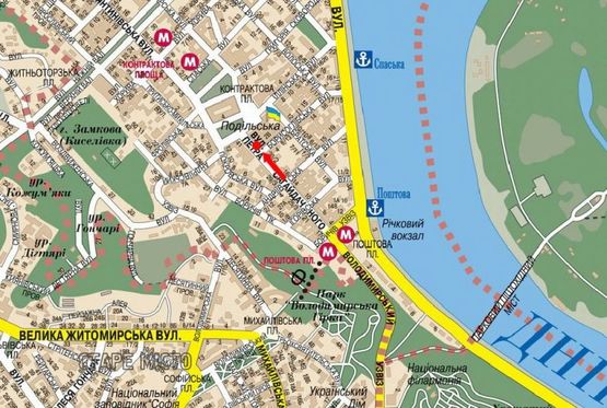 Схема рекламной плоскости по адресу Сагайдачного ул., 22 / Борисоглебская ул., светофор, в сторону Контрактовая пл.