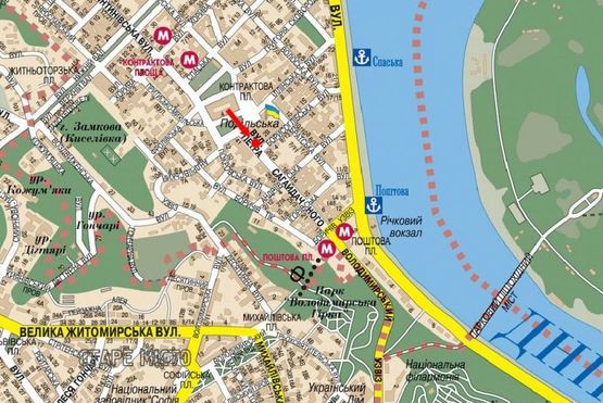 Схема рекламної площини за адресою Сагайдачного ул., 22 / Борисоглебская ул., светофор, в сторону Почтовая пл.