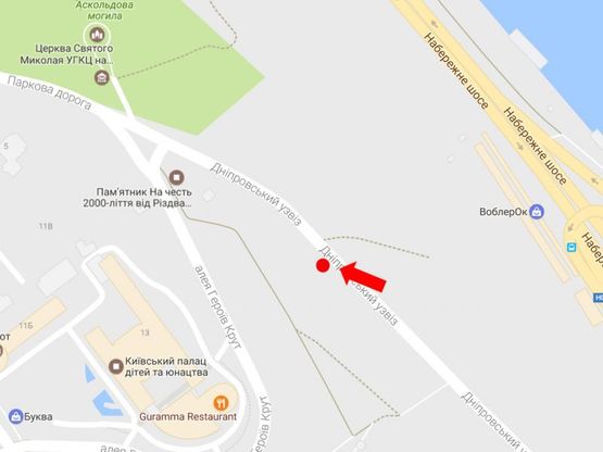 Схема рекламної площини за адресою Днепровский спуск №1, в центр