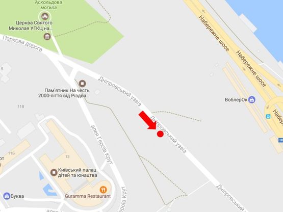 Схема рекламной плоскости по адресу Днепровский спуск №2, в сторону Набережного шоссе