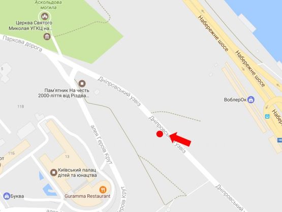Схема рекламной плоскости по адресу Днепровский спуск №2, в сторону пл.Первозванного