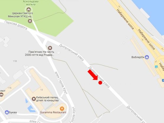 Схема рекламної площини за адресою Днепровский спуск №3, в сторону Набережного шоссе