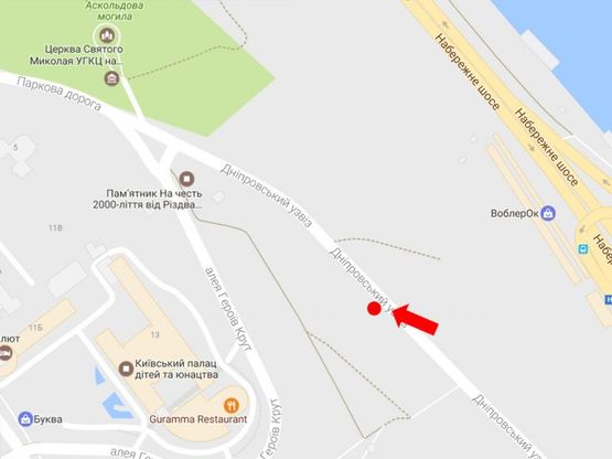 Схема рекламной плоскости по адресу Днепровский спуск №3, в сторону пл.Первозванного