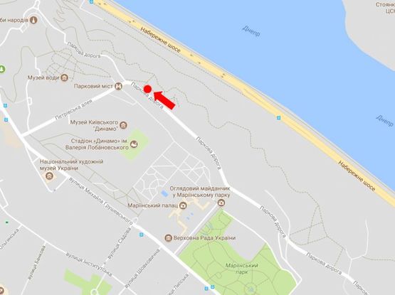 Схема рекламної площини за адресою Парковая дорога - 50 м. до Паркового моста, в сторону ул. Грушевского, Европейской пл.