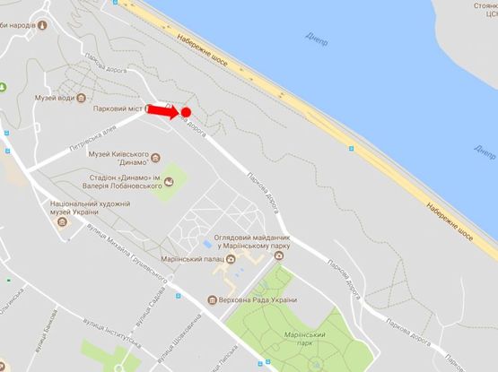 Схема рекламной плоскости по адресу Парковая дорога - 50 м. до Паркового моста, в сторону Днепровского спуска