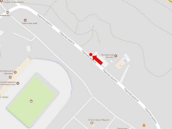 Схема рекламной плоскости по адресу Парковая дорога ул., 16, ресторан "Dali park", в сторону ул. Грушевского, Европейской пл.