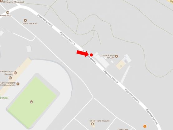 Схема рекламної площини за адресою Парковая дорога ул., 16, ресторан "Dali park", в сторону Днепровского спуска