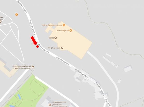 Схема рекламной плоскости по адресу Парковая дорога ул., 16а, КВЦ "Парковый", вертолетная площадка, в сторону Днепровского спуска
