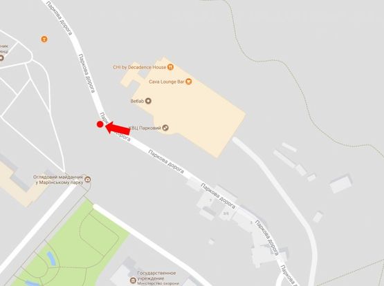 Схема рекламної площини за адресою Парковая дорога ул., 16а, КВЦ "Парковый", вертолетная площадка, в сторону ул. Грушевского, Европейской пл.