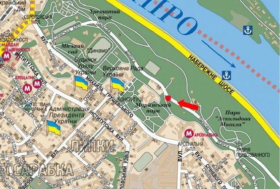 Схема рекламной плоскости по адресу Парковая дорога ул., 3/5, за КВЦ "Парковый", поворот на ресторан "Курени", в сторону ул. Грушевского, Европейской пл.