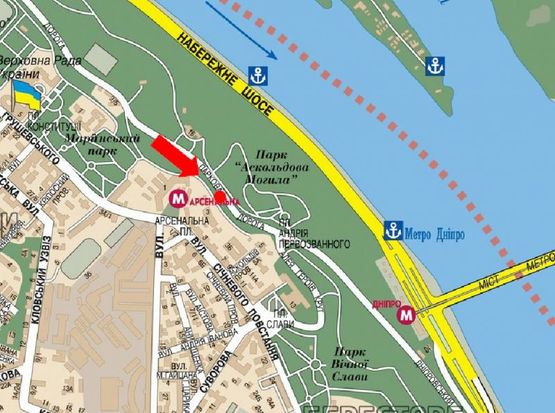 Схема рекламної площини за адресою Парковая дорога ул., в районе "Зеленого театра", в сторону Днепровского спуска