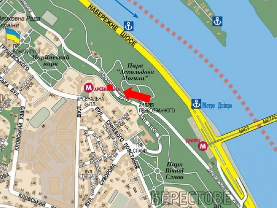 Схема рекламной плоскости по адресу Парковая дорога ул., в районе "Зеленого театра", в сторону ул. Грушевского, Европейской пл.