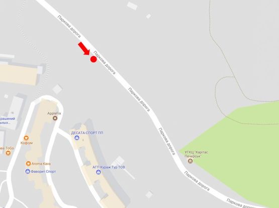 Схема рекламной плоскости по адресу Парковая дорога ул., в районе "Зеленого театра", в сторону Днепровского спуска