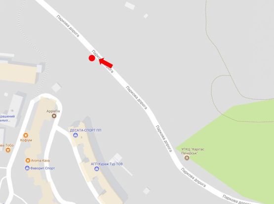 Схема рекламної площини за адресою Парковая дорога ул., в районе "Зеленого театра", в сторону ул. Грушевского, Европейской пл.