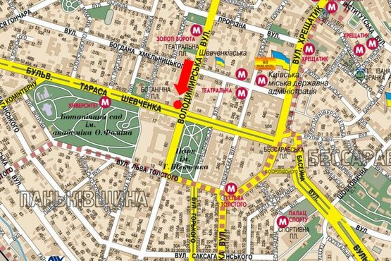 Схема рекламної площини за адресою Шевченко бул. / Владимирская ул., в сторону Победы пл.