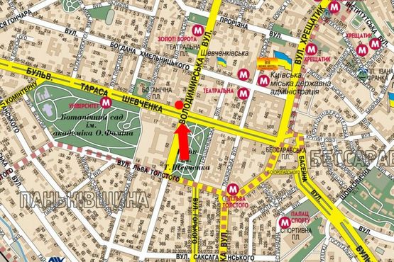 Схема рекламной плоскости по адресу Шевченко бул. / Владимирская ул.