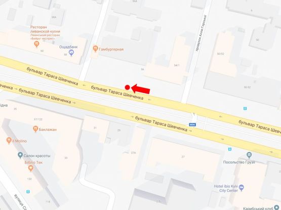 Схема рекламної площини за адресою Шевченко бул., 56, в сторону Победы пл.