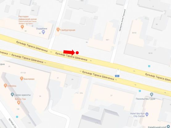 Схема рекламной плоскости по адресу Шевченко бул., 56, в сторону Крещатика ул.