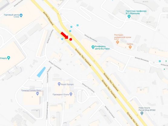 Схема рекламной плоскости по адресу Украинки бул., 2 / ул. Госпитальная, в сторону пл. Л. Украинки