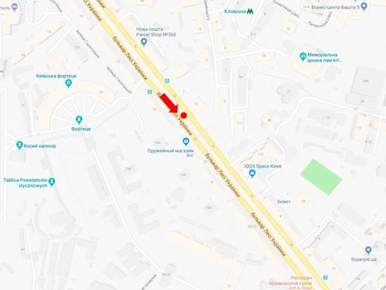 Схема рекламної площини за адресою Украинки бул., 14, на светофоре, в сторону пл. Л. Украинки