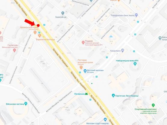 Схема рекламної площини за адресою Украинки бул., 13 / Новогоспитальная ул. (бывш. Щорса пер.), на светофоре, в сторону пл. Л. Украинки