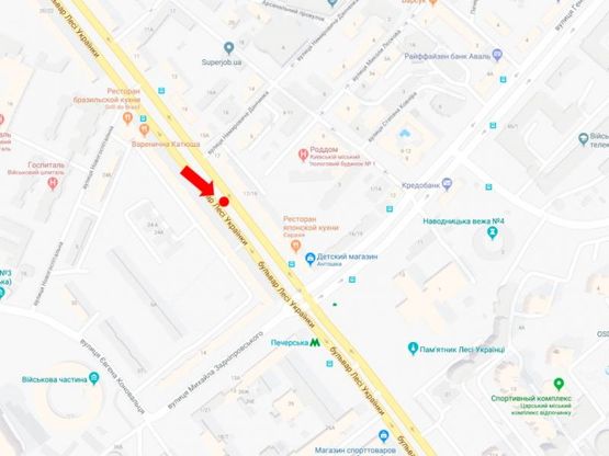 Схема рекламной плоскости по адресу Украинки бул., 17, магазин "Интертоп", в сторону пл. Л. Украинки